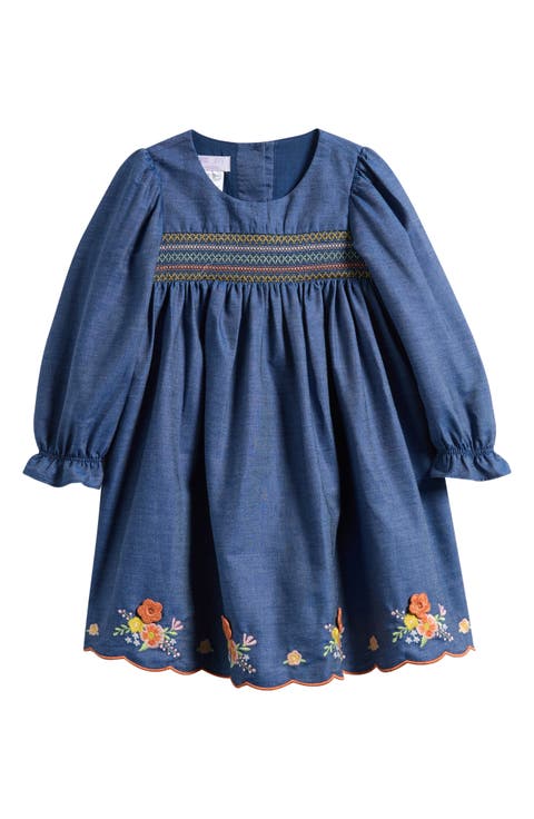 Kids' Embroidered Long Sleeve Denim Dress (Little Kid)