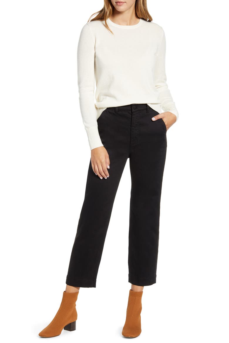 The Straight Leg Crop Pants, Alternate, color, BLACK