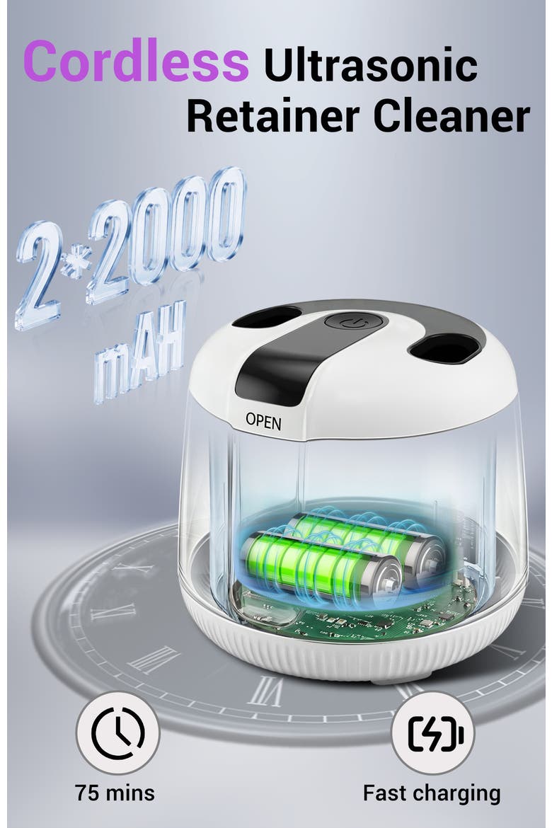 Cordless Ultrasonic Retainer & Jewelry Cleaning Pod with Digital Timer, Alternate, color, White