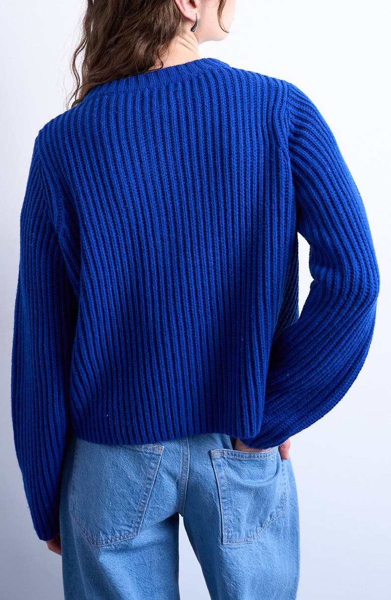 Topshop Rib Cardigan, Alternate, color, Medium Blue