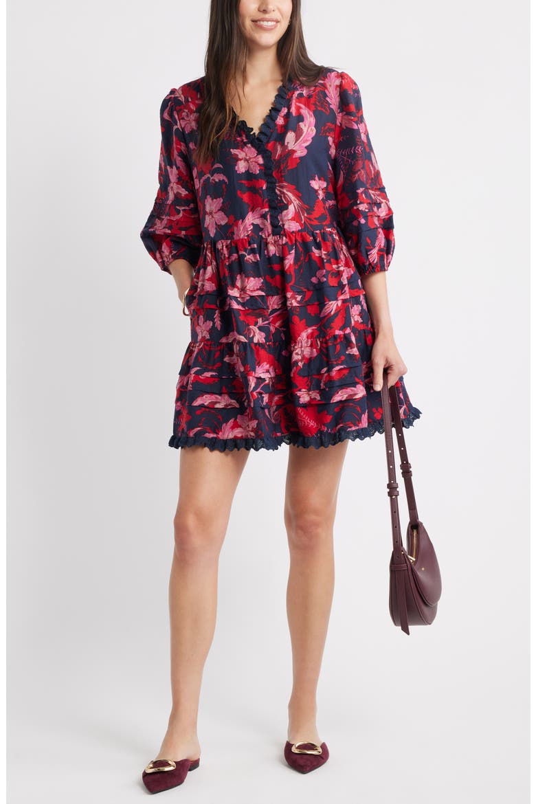 Floral Drop Waist Minidress, Alternate, color, NAVY- PINK DAWN FLORAL