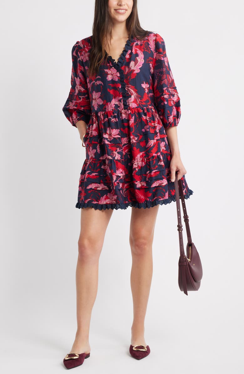 Caslon<sup>®</sup> Floral Drop Waist Minidress, Alternate, color, Navy- Pink Dawn Floral
