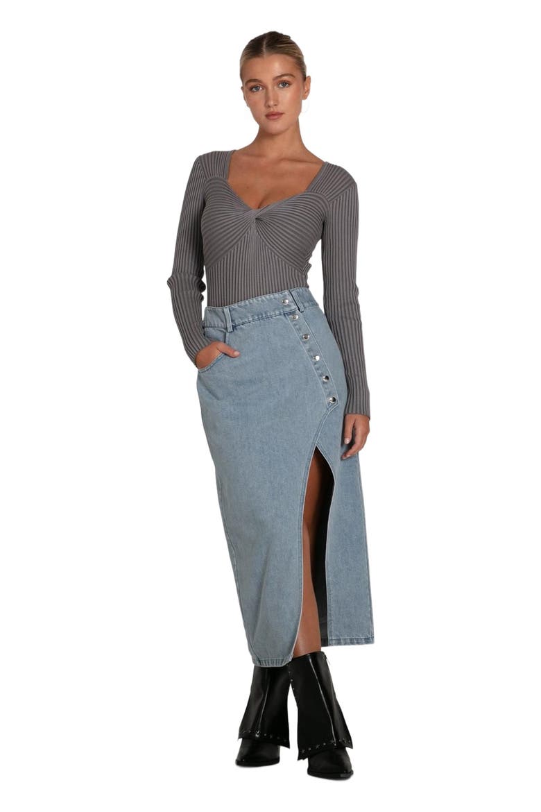 Can't Forget You Denim Midi Skirt, Main, color, Stonewash