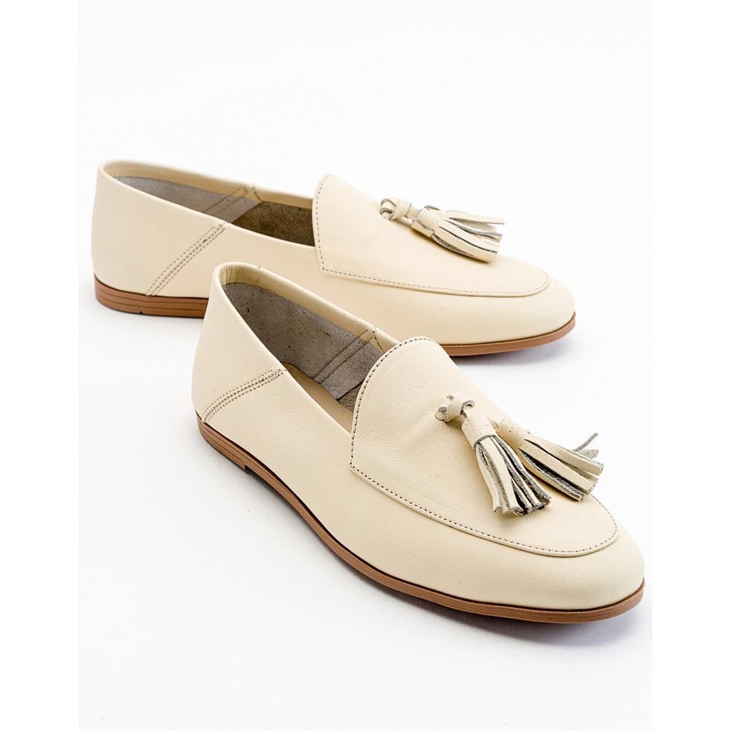Forever & Always Shoes Mona Soft Leather Tassel Loafer In Light Beige Leather