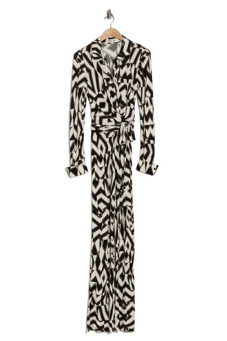 Michele Long Sleeve Wrap Jumpsuit, Alternate, color, TROY MAZE - BLACK/ WHITE