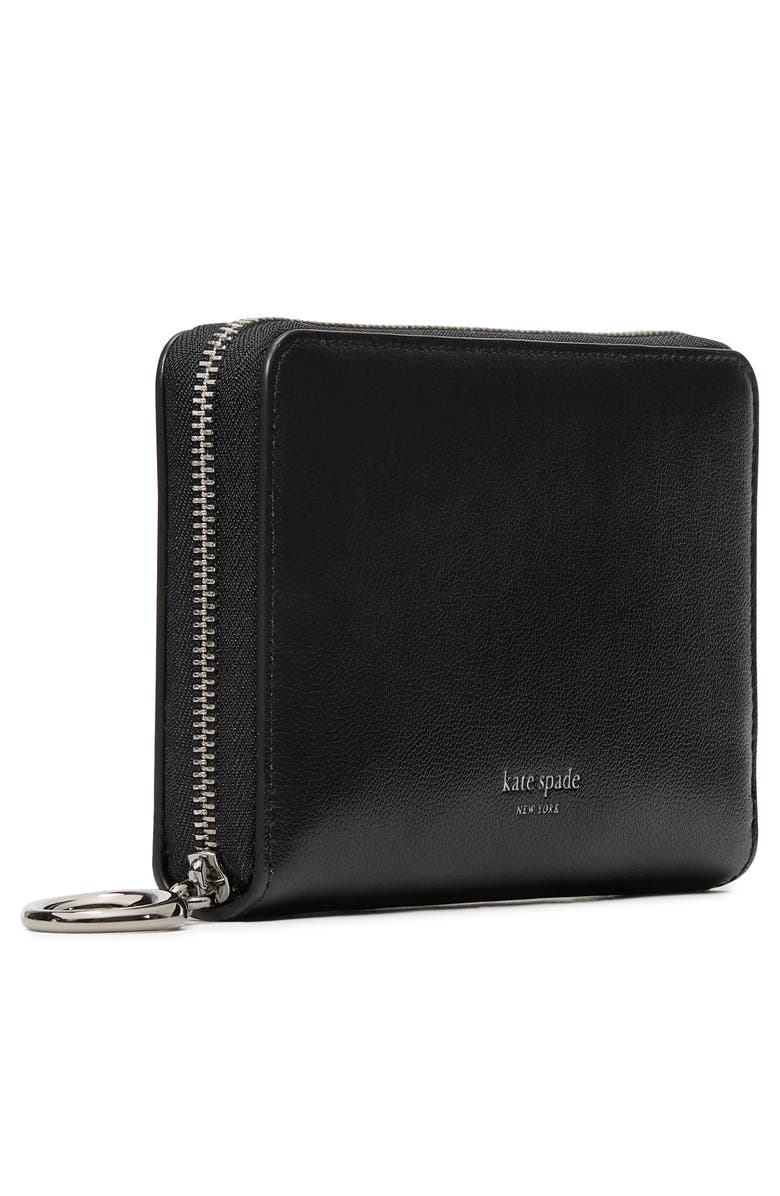 Kate Spade New York medium halo fine grain leather zip wallet, Alternate, color, Black