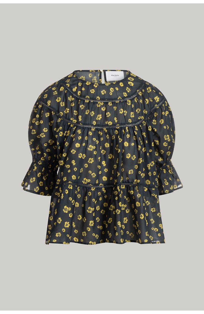 Merlette Sol Floral Print Top, Main, color, Lemon Navy Floral Print
