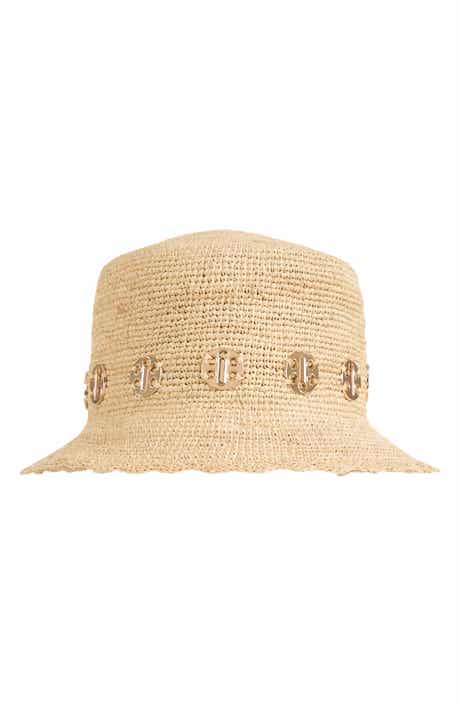 Bruno Magli Straw Crochet Trim Bucket Hat