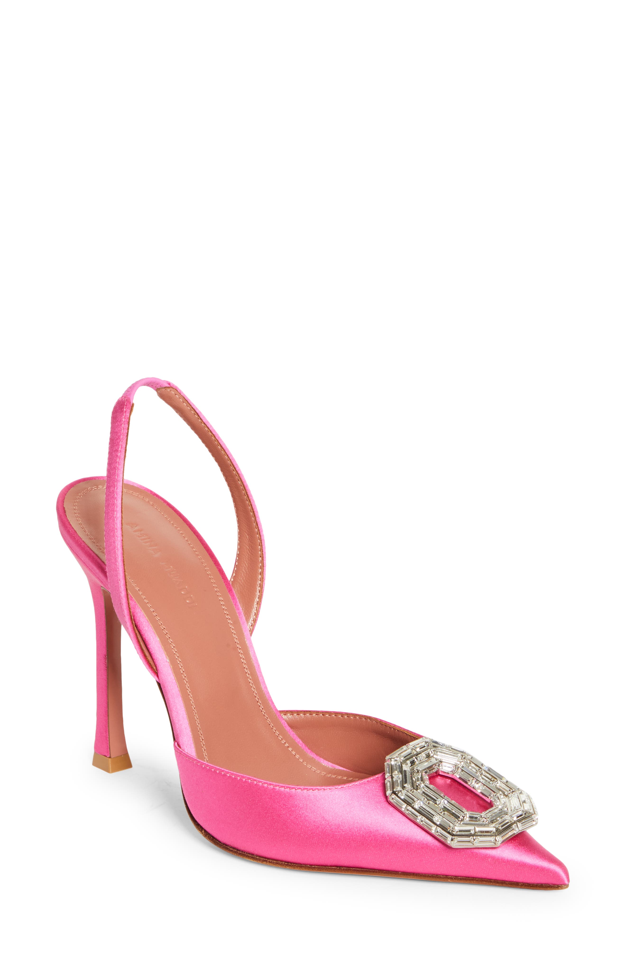Camelia Crystal Buckle Satin Slingback Pump, Main, color, PINK SATIN