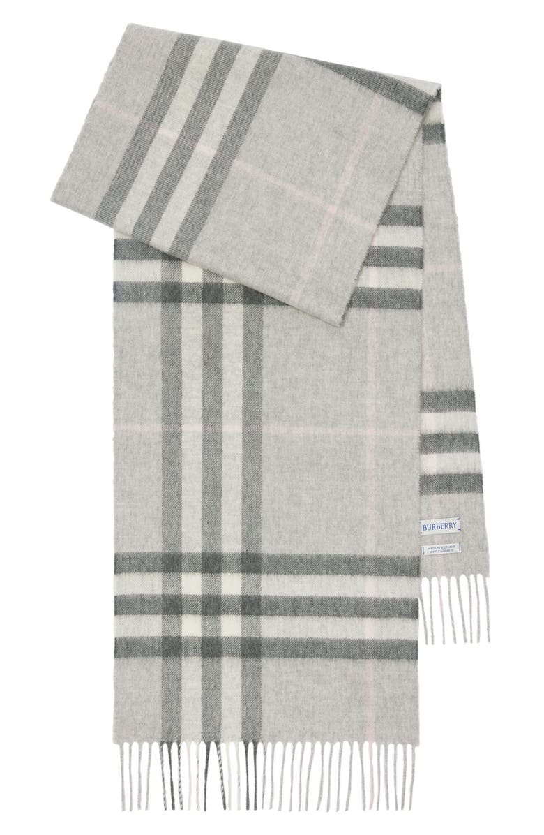 Burberry Giant Check Cashmere Scarf, Main, color, Mitten Grey