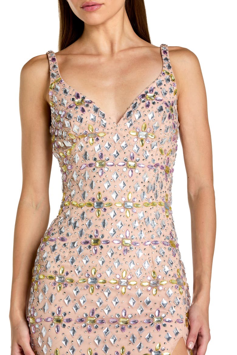 Beaded Sweetheart Neck Column Gown With Slit, Alternate, color, Light Rose