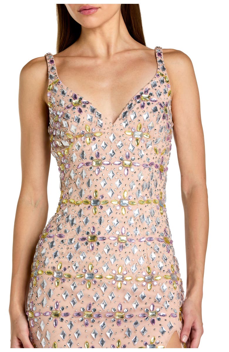 Mac Duggal Beaded Sweetheart Neck Column Gown With Slit, Alternate, color, Light Rose