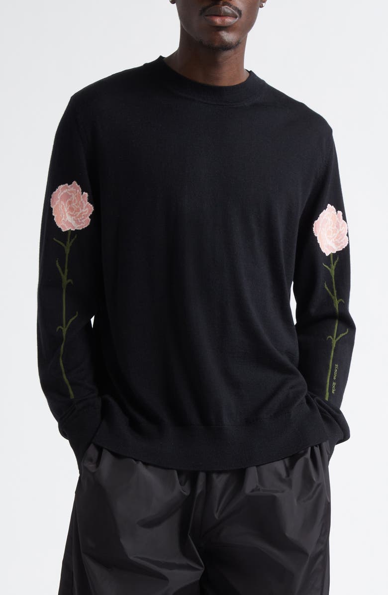 Simone Rocha Carnation Intarsia Merino Wool & Silk Sweater, Main, color,
