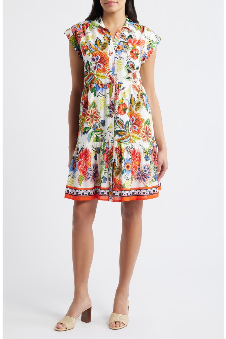 Floral Cotton Dress, Main, color, IVORY MULT