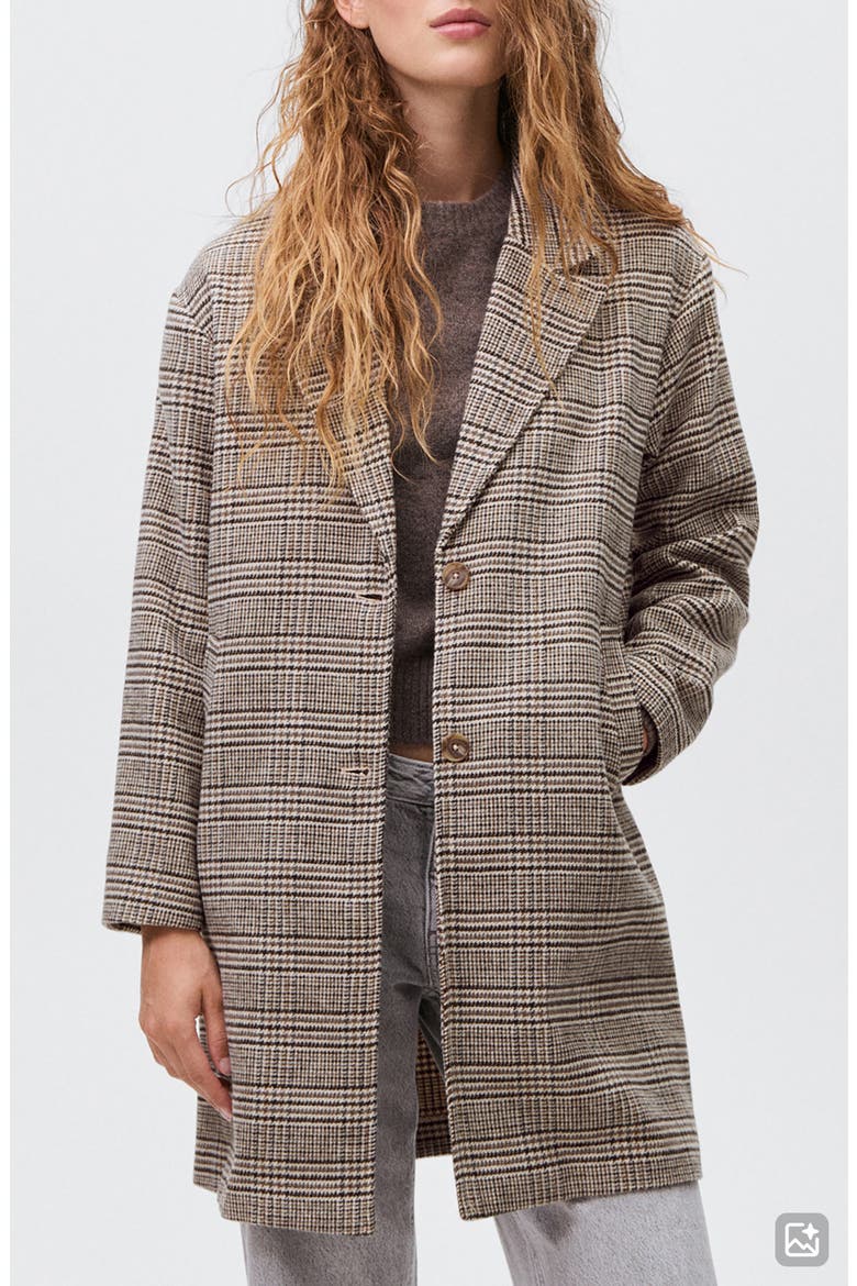 Check Longline Tweed Coat, Main, color, BEIGE