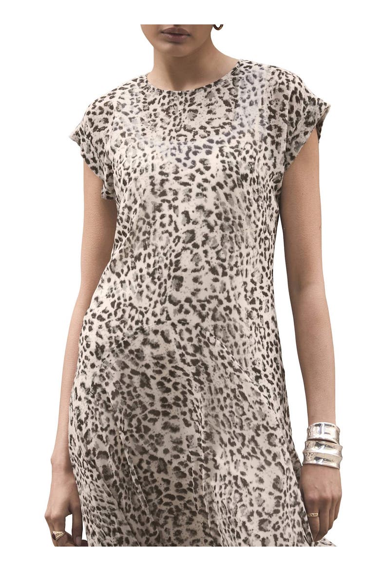 Leopard Print Cap Sleeve Midi Dress, Alternate, color, Camel