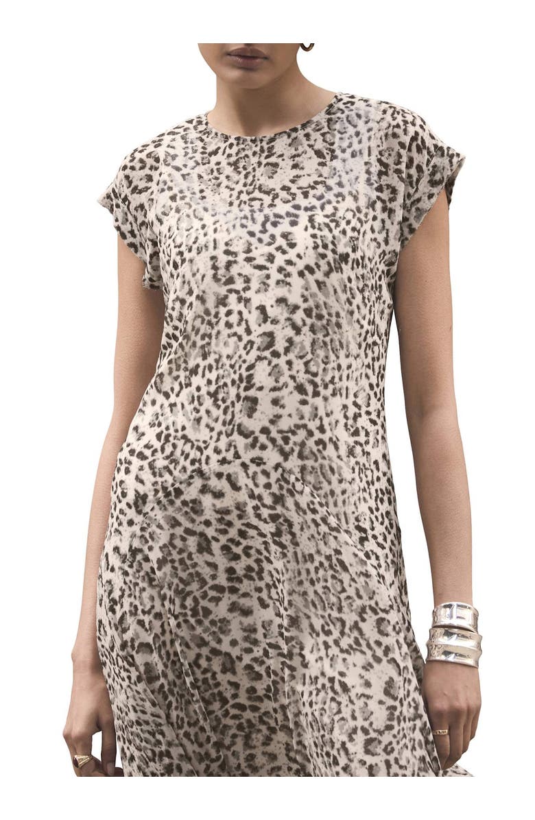 MINT VELVET Leopard Print Cap Sleeve Midi Dress, Alternate, color, Camel