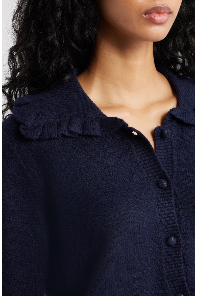 Carmello Frill Collar Cardigan, Alternate, color, NAVY