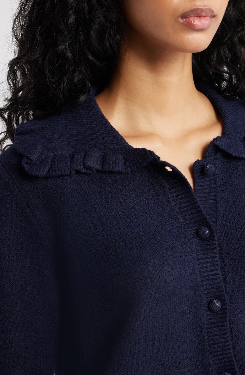 Petal & Pup Carmello Frill Collar Cardigan, Alternate, color, Navy