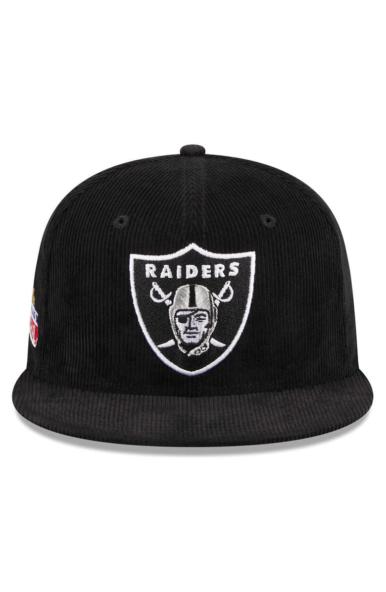 New Era Men's New Era Black Las Vegas Raiders Throwback Cord 59FIFTY Fitted Hat, Alternate, color, 