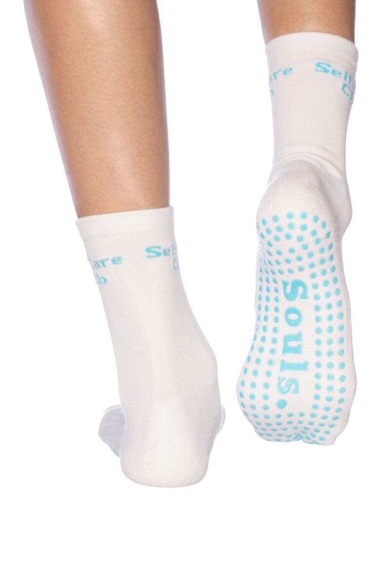 Souls. Self-Care Club Mid Length Grip Socks, Alternate, color, White