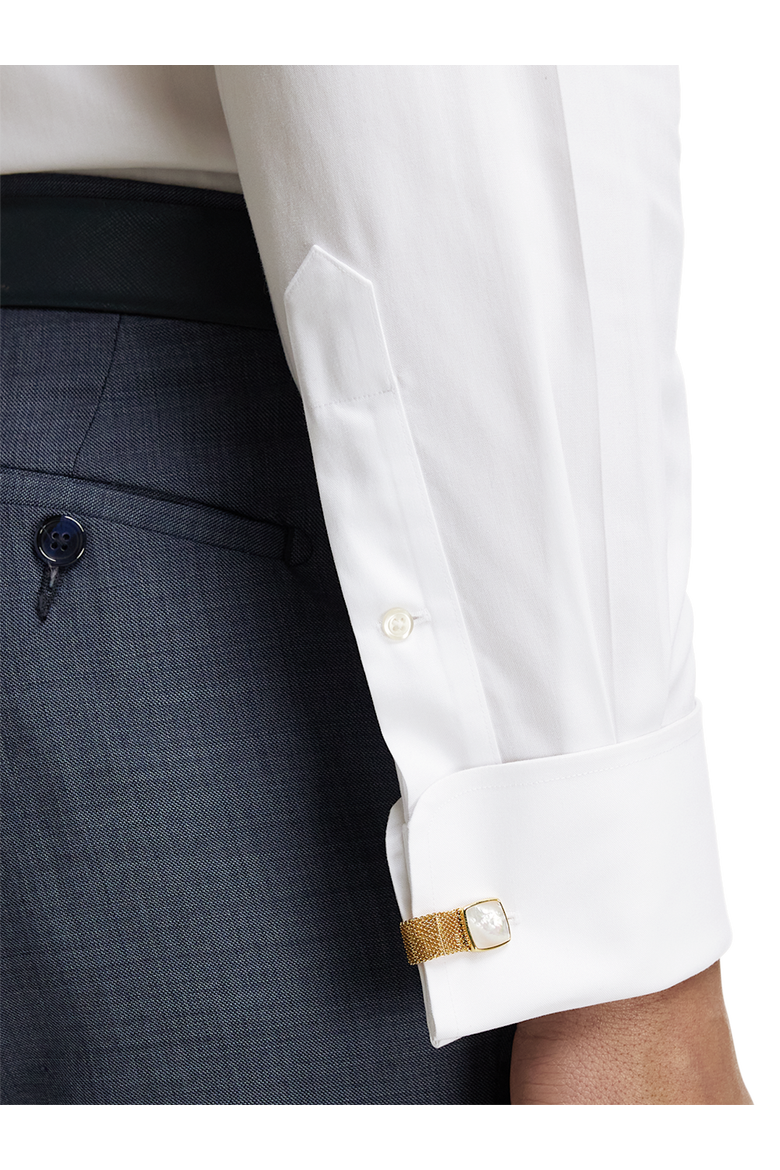 Slim Fit Non-iron Cotton Pinpoint Spread Collar French Cuff Dress Shirt, Alternate, color, White