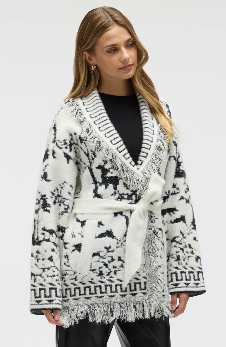 NVLT Fringed Eyelash Sweater Coat, Alternate, color, Black/ White