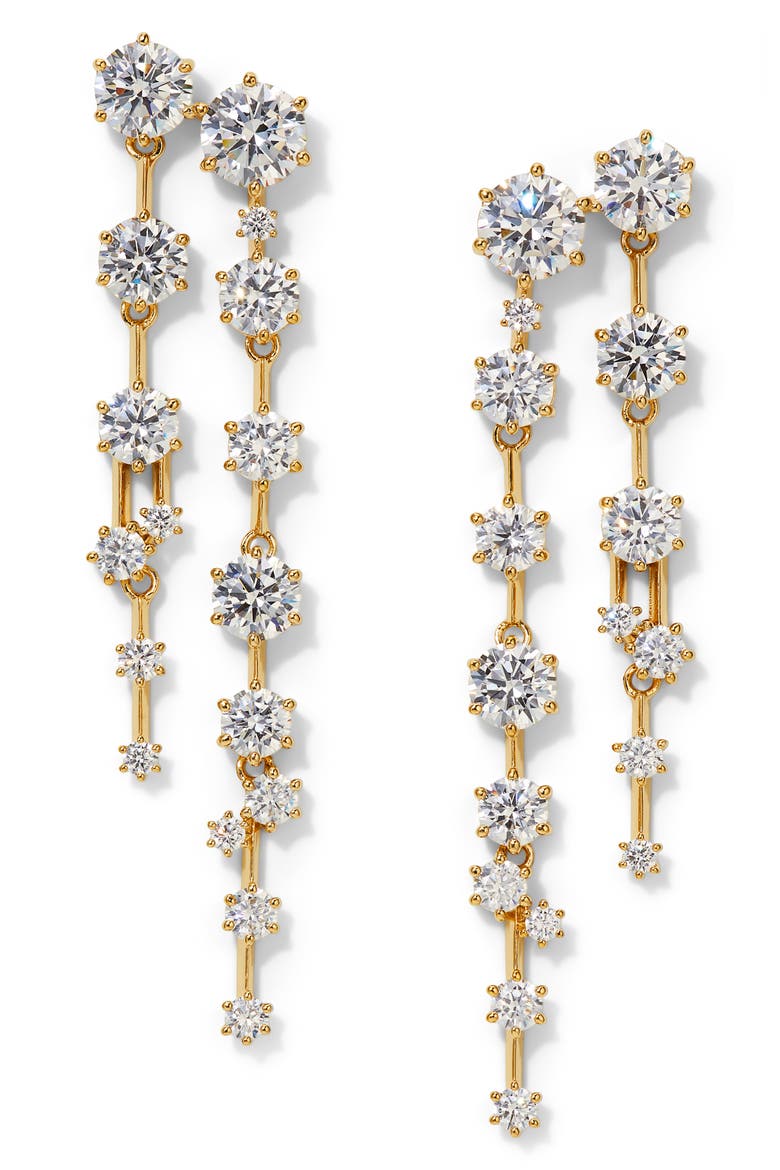 Cubic Zirconia Linear Drop Earrings, Main, color, GOLD