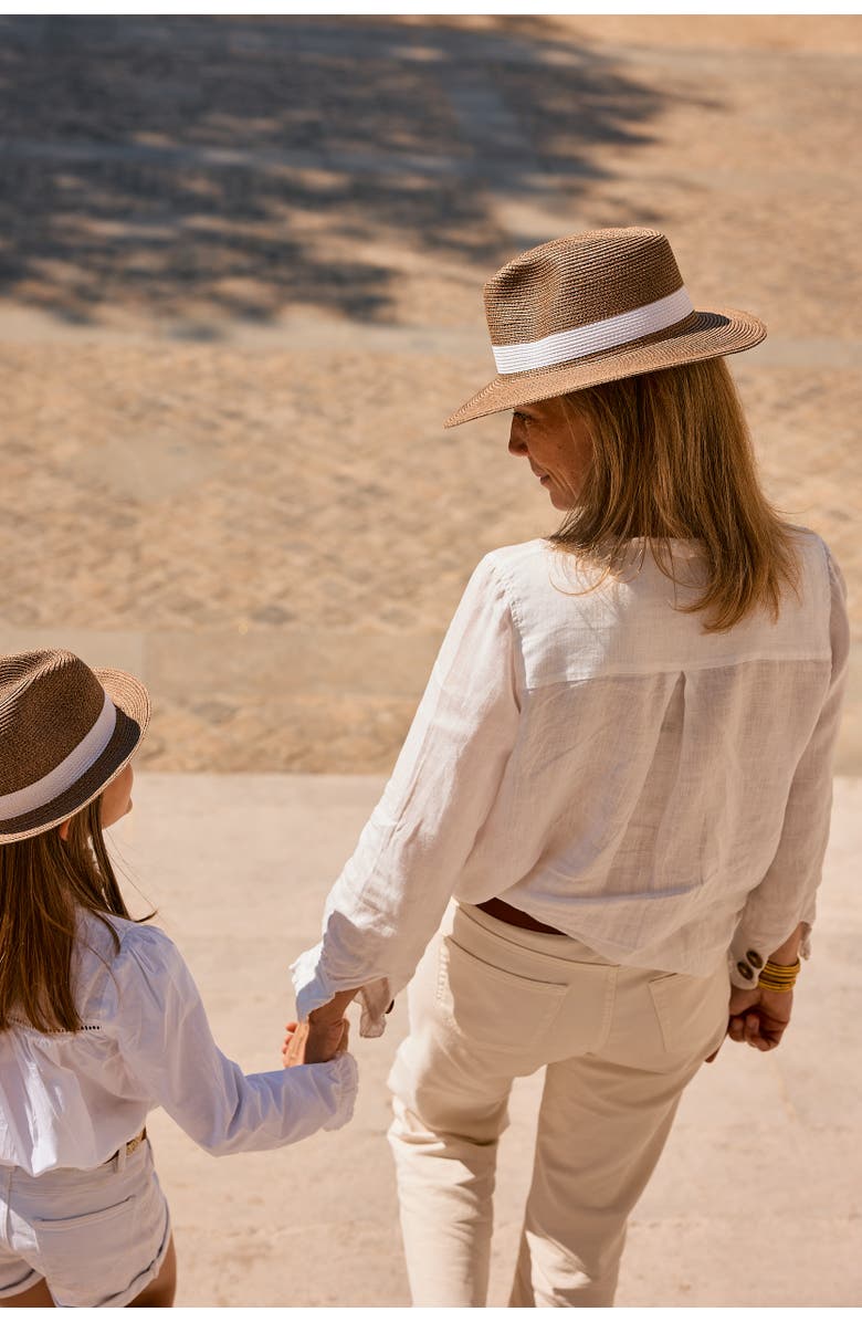 Lastelier Portofino white trimmed straw hat, Alternate, color, White