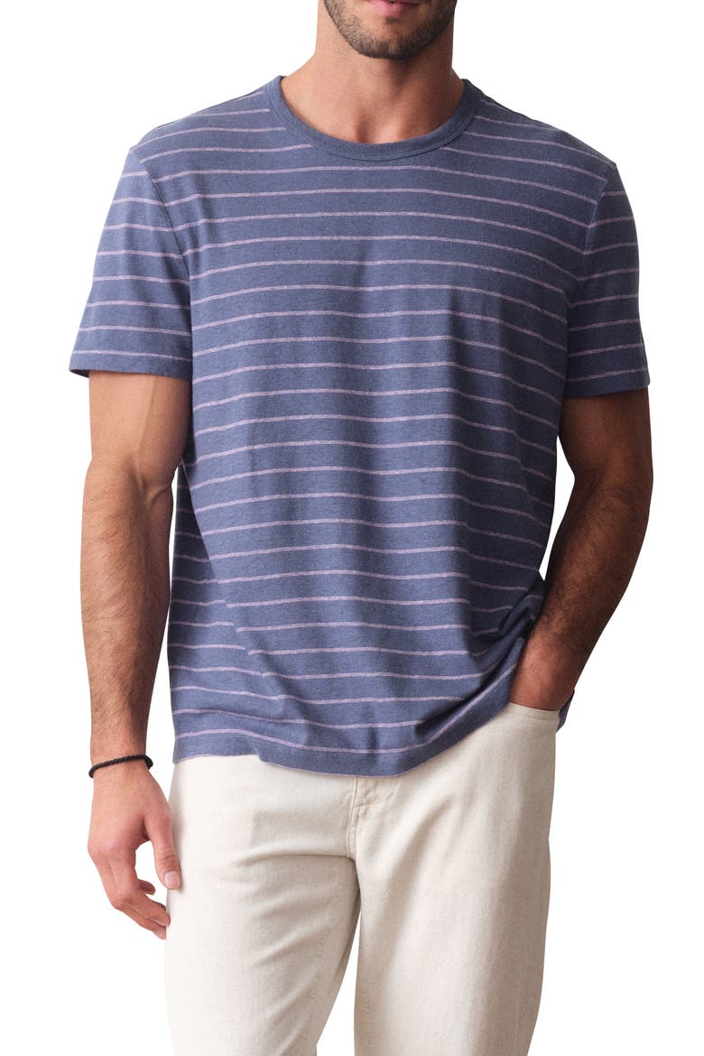 Relaxed Striped Cotton & Hemp T-Shirt, Main, color, NAVY/ LAVENDER STRIPE