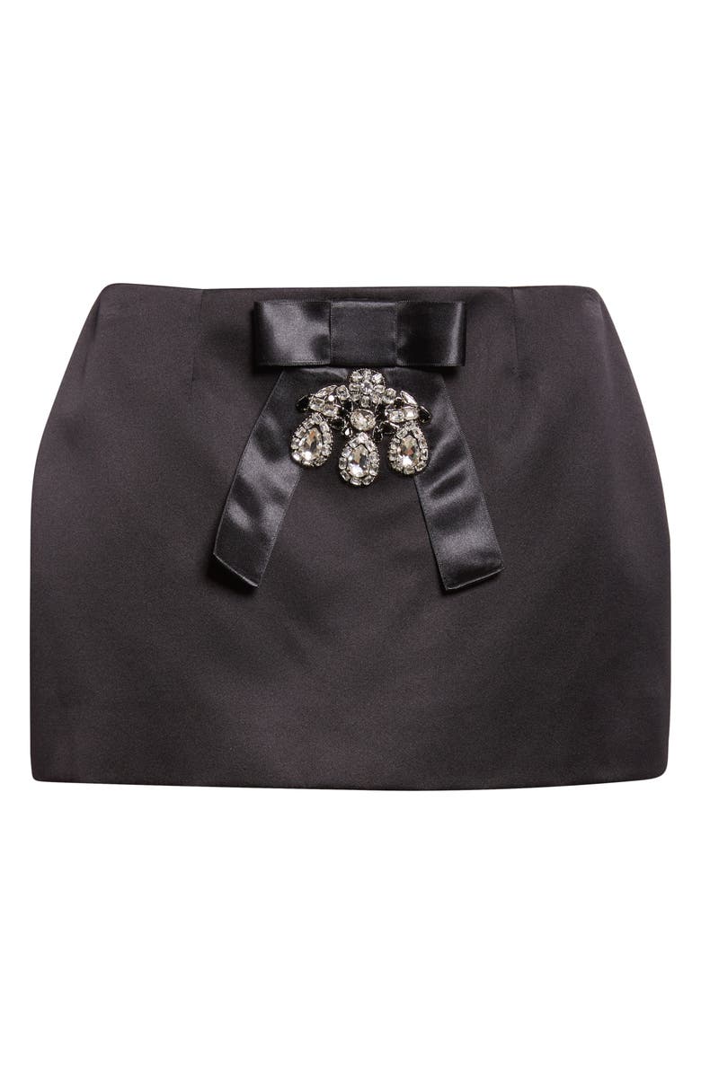 Dolce&Gabbana Crystal Embellished Bow Silk Blend Satin Miniskirt, Main, color, Nero