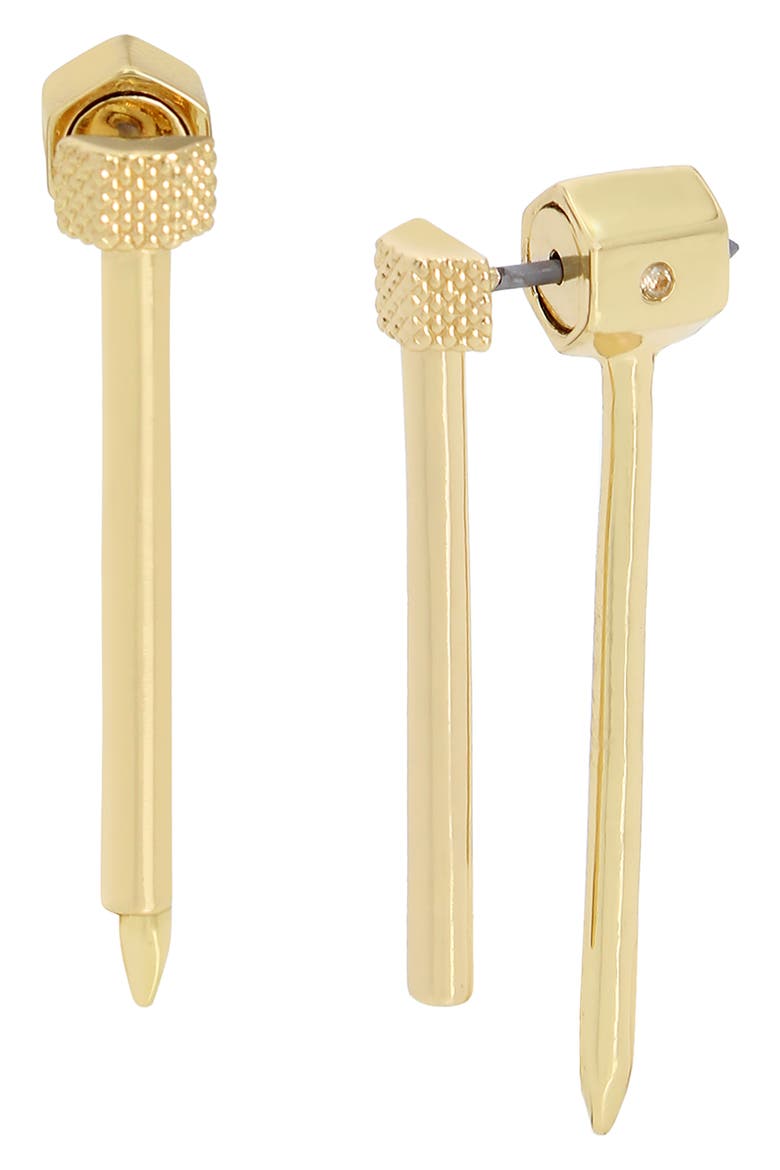 Bar Drop Front/Back Earrings, Main, color, GOLD