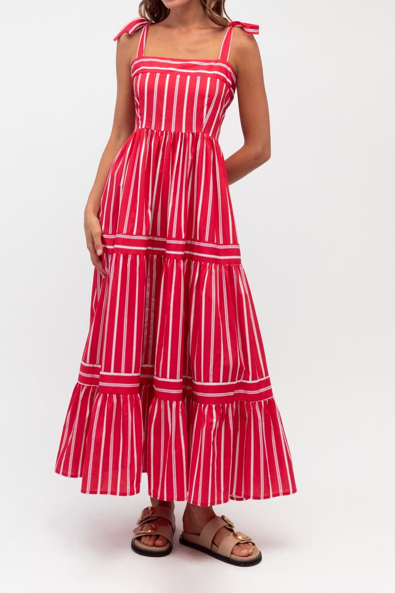 black and red striped maxi dress Cecily Cotton Stripe Maxi Dress in Red Stripe Poppy and Pink