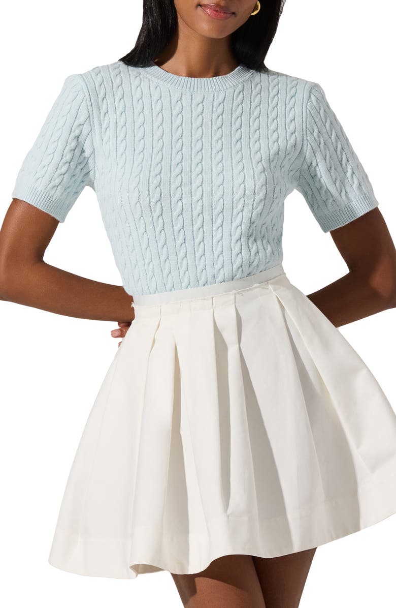 ASTR the Label Iyla Cable Stitch Short Sleeve Cotton Blend Sweater, Main, color, 