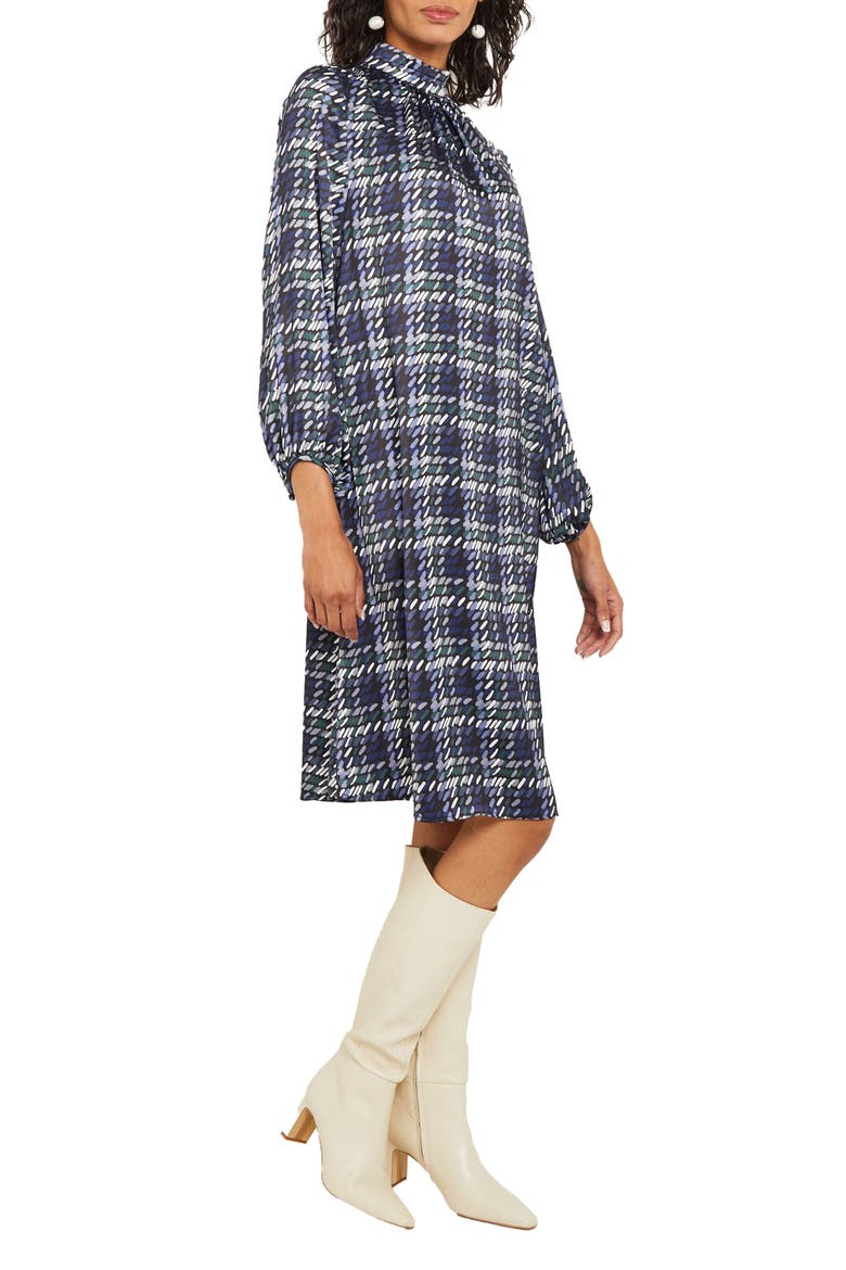 Crêpe de Chine Long Sleeve Shift Dress, Alternate, color, OCEANIC/HUNTER GRN/NEUTRAL GRY