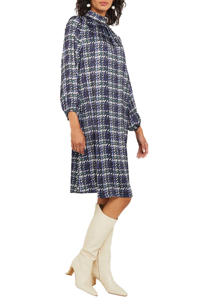 Misook Crêpe de Chine Long Sleeve Shift Dress, Alternate, color, Oceanic/Hunter Green