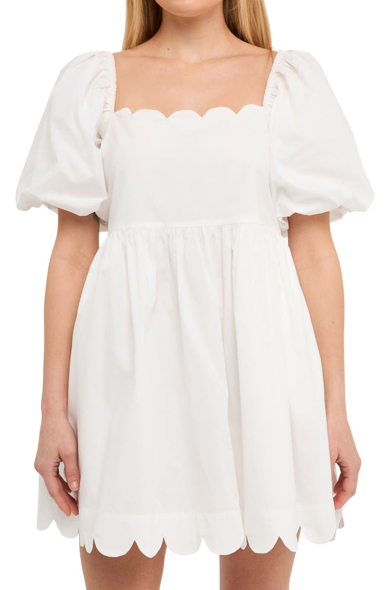 English Factory Scalloped Trim Puff Sleeve Cotton Minidress, Main, color,