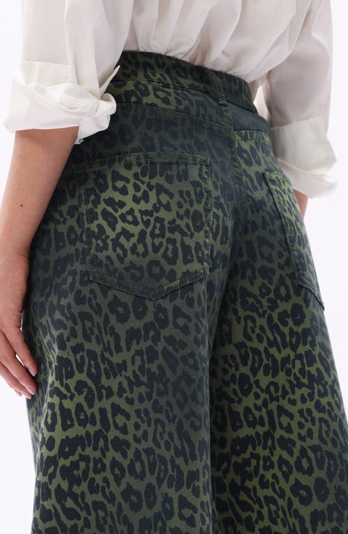Bayeas Ombré Leopard Print High Waist Barrel Jeans In Green