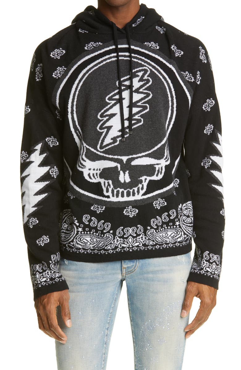 AMIRI Grateful Dead Skull Cashmere Blend Jacquard Graphic Hoodie, Main, color, 