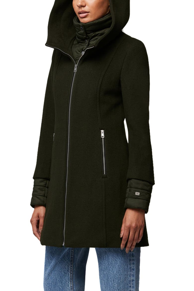 Mixed Media Wool Blend Coat with Quilted Bib Insert, Alternate, color, CEDAR