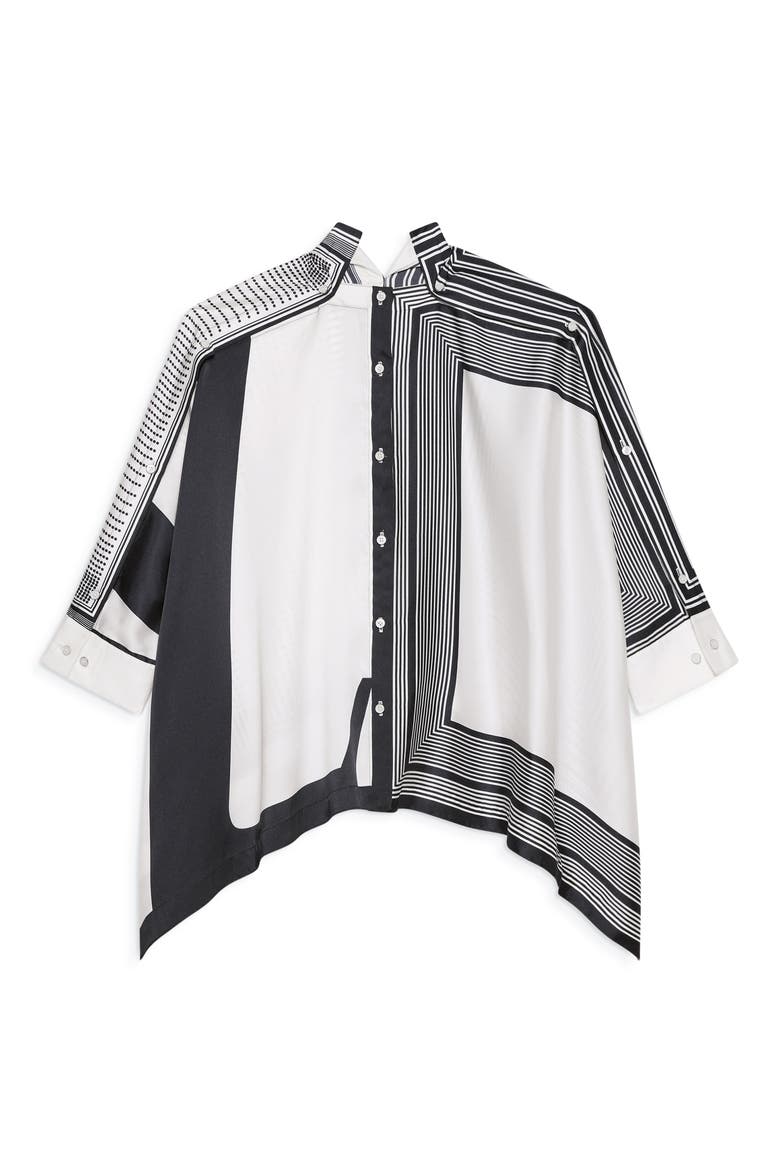 Scarf Button-Up Shirt, Alternate, color, BLACK/WHITE - A05