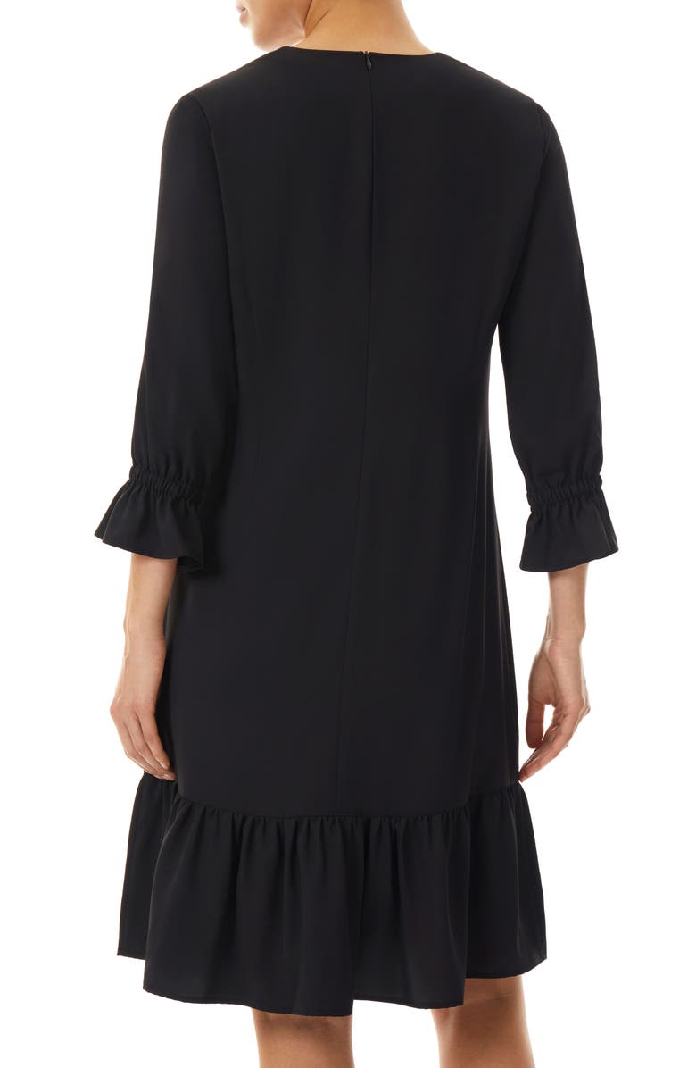 Ming Wang Gathered Sleeve Flounce Hem Crepe Shift Dress, Alternate, color, 