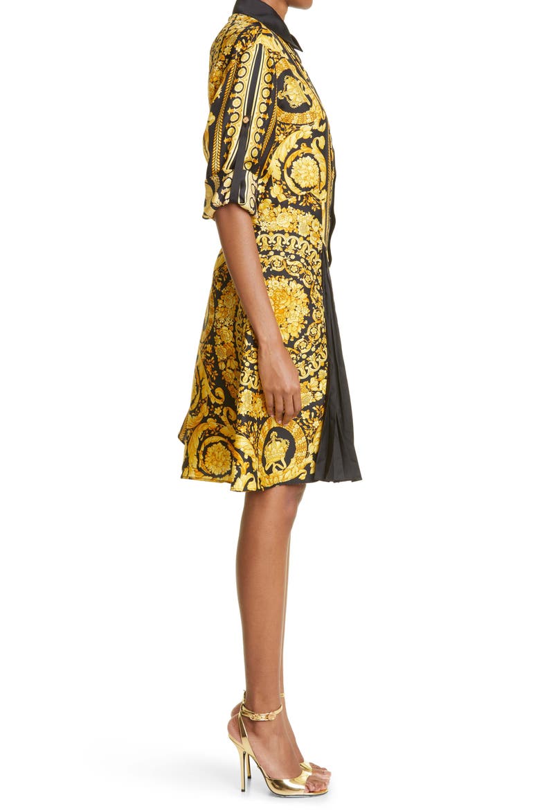 Barocco Print Silk Shirtdress, Alternate, color, BLACK GOLD