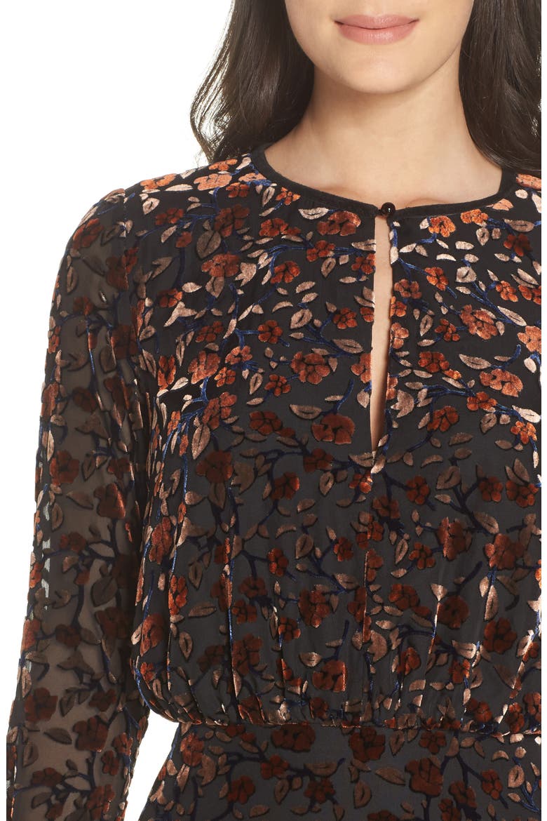 Velvet Burnout Dress, Alternate, color, ROSE/ WINE