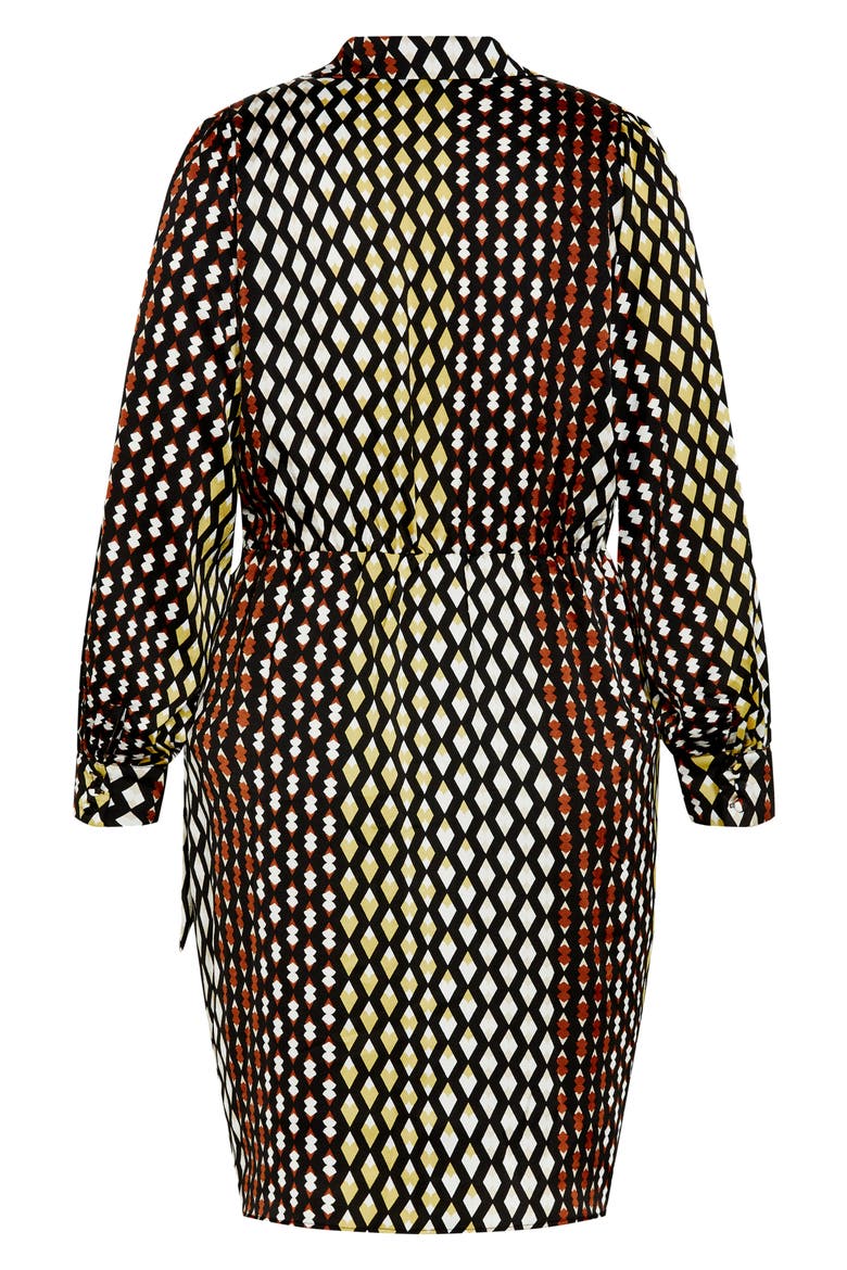 Genevieve Mix Print Long Sleeve Faux Wrap Midi Dress, Alternate, color, RETRO GEO