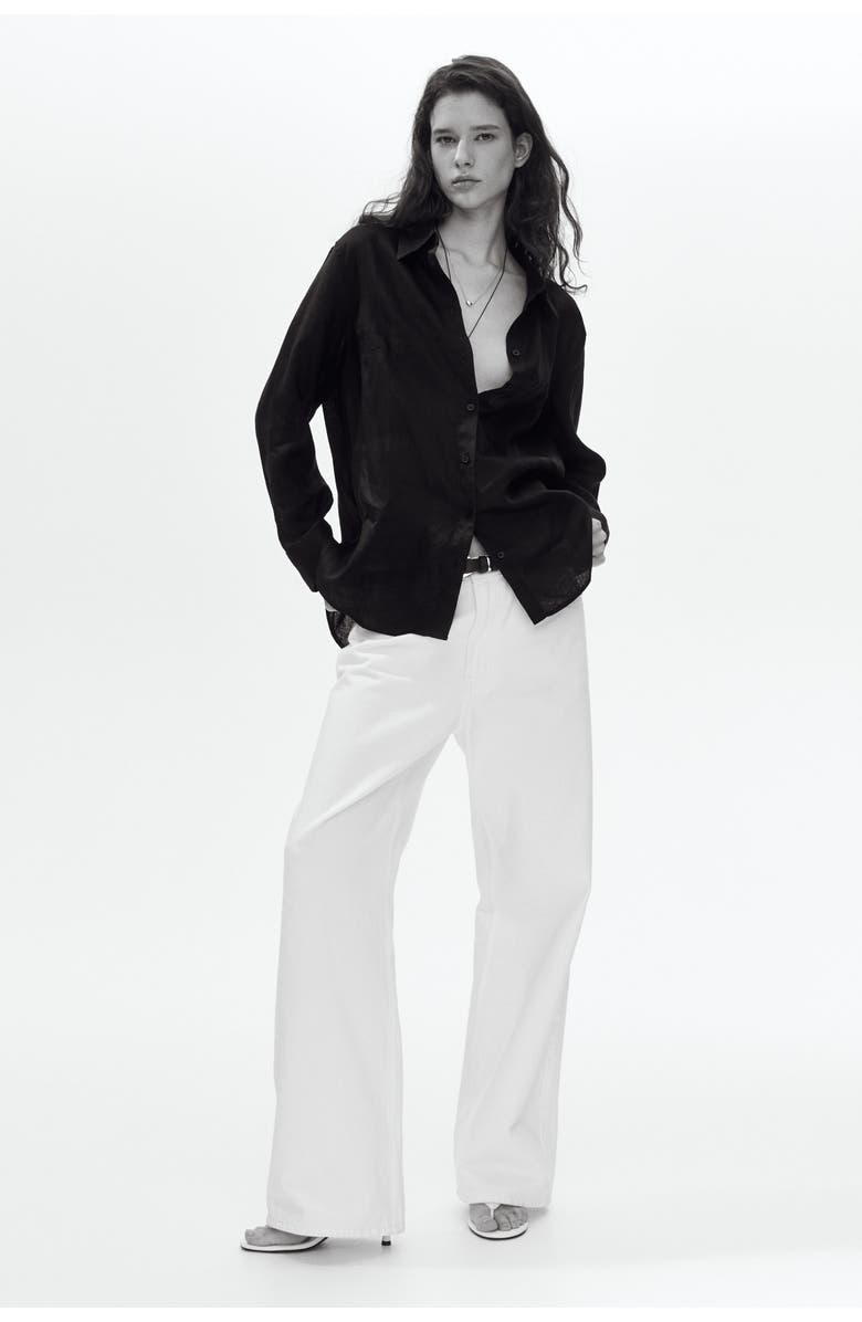 H&M Linen Shirt, Alternate, color, Black