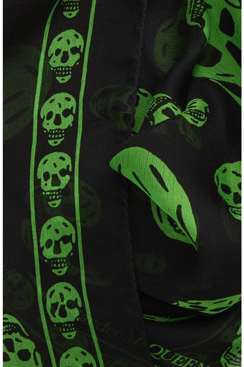 Alexander McQueen Skull Silk Scarf, Alternate, color, BLACK/ LIGHT GREEN