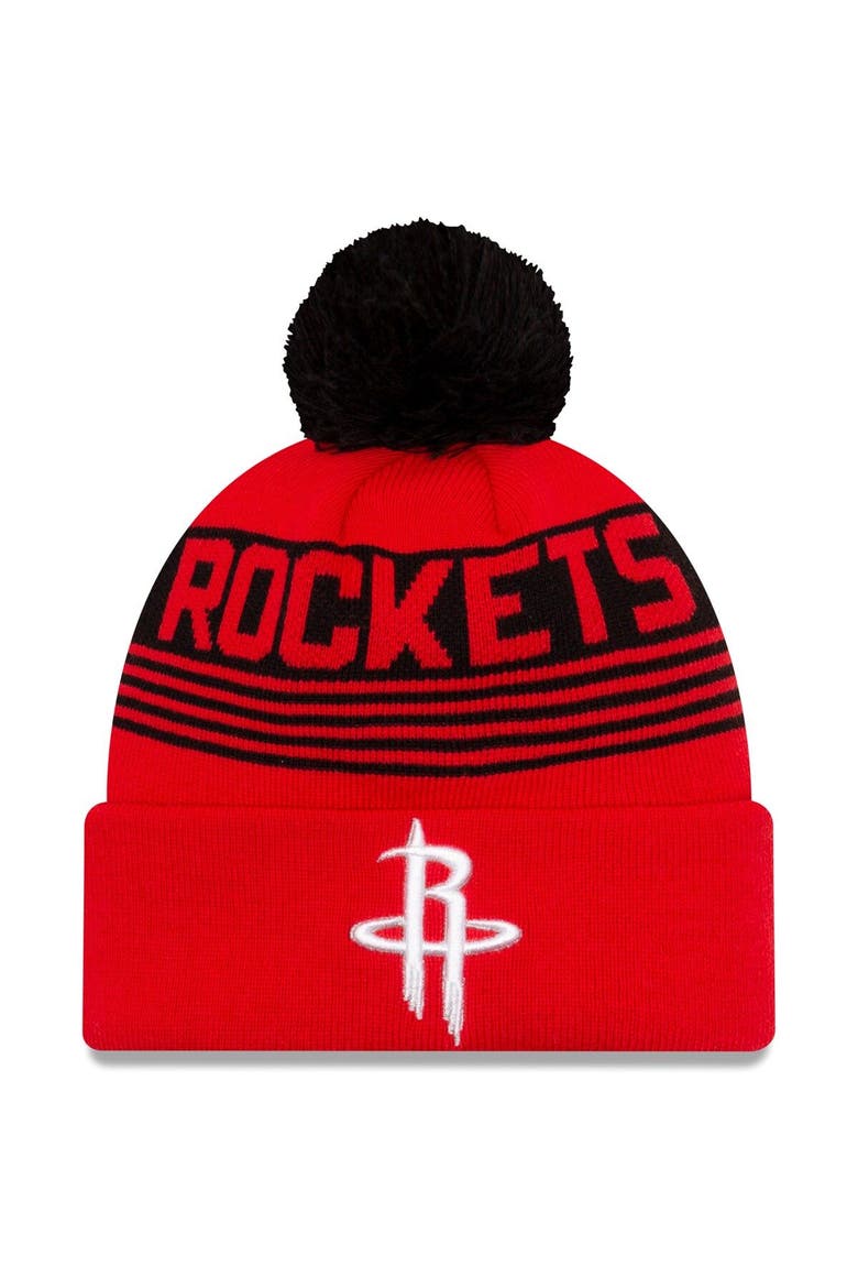 Men's New Era Red Houston Rockets Proof Cuffed Knit Hat with Pom, Main, color, Red