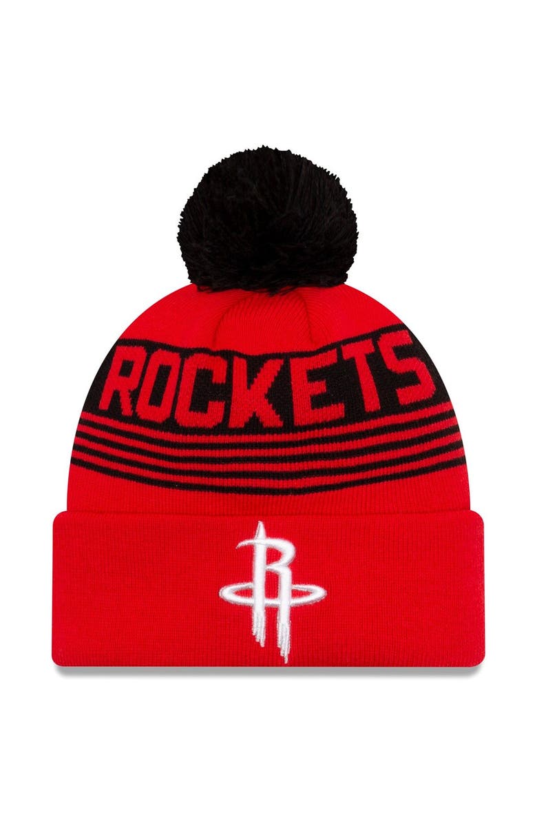 New Era Men's New Era Red Houston Rockets Proof Cuffed Knit Hat with Pom, Main, color, 