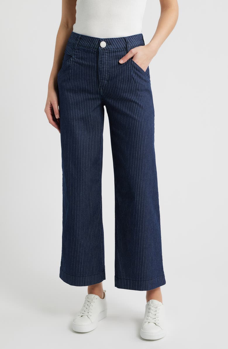 Wit & Wisdom Wyatt Skyrise Stripe V-Pocket Ankle Wide Leg Jeans, Main, color, Indigo